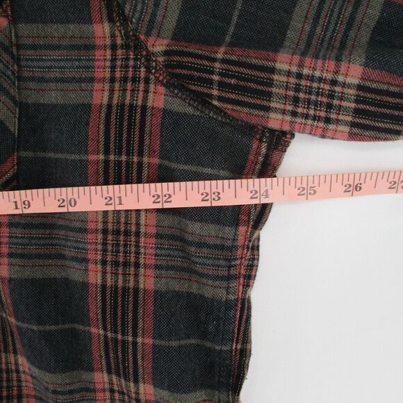 Distressed Carbon 2 Cobalt Mens L India Cotton Red Plaid Soft Flannel Shirt - Picture 6 of 7